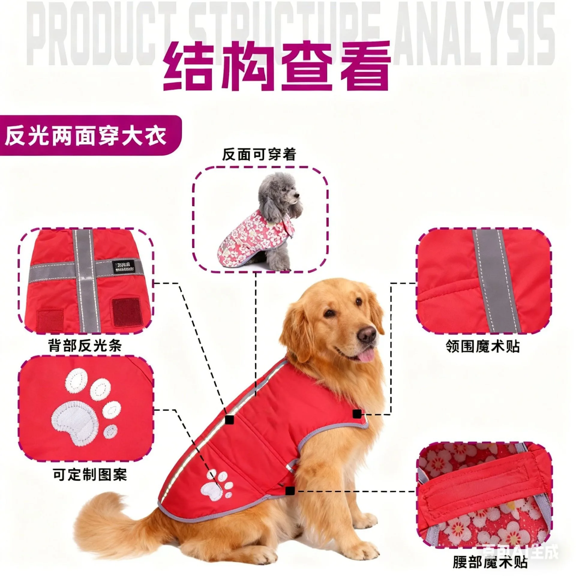 Chaqueta impermeable para perros de algodón - abrigo otoño/invierno - imagen 3