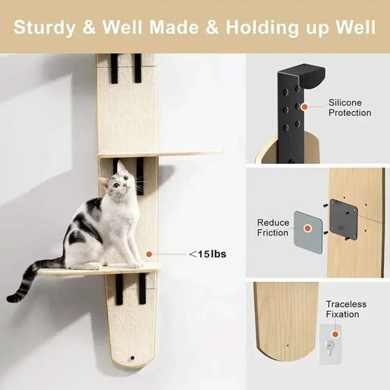 Estantes escaladores para gatos versátiles de 4 niveles, tablero Vertical de madera para gatos, estante colgante en la puerta, torre de árbol para gatos estable, marco de escalada para gatos - imagen 4