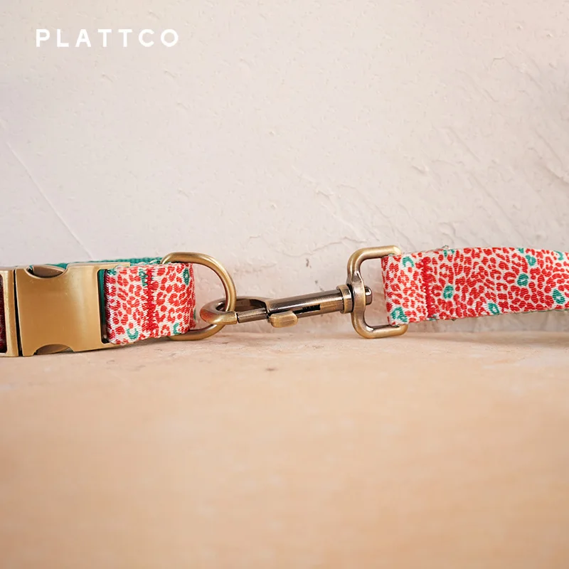 Correa de perro estampada leopardo rojo con hebilla de bronce - imagen 4