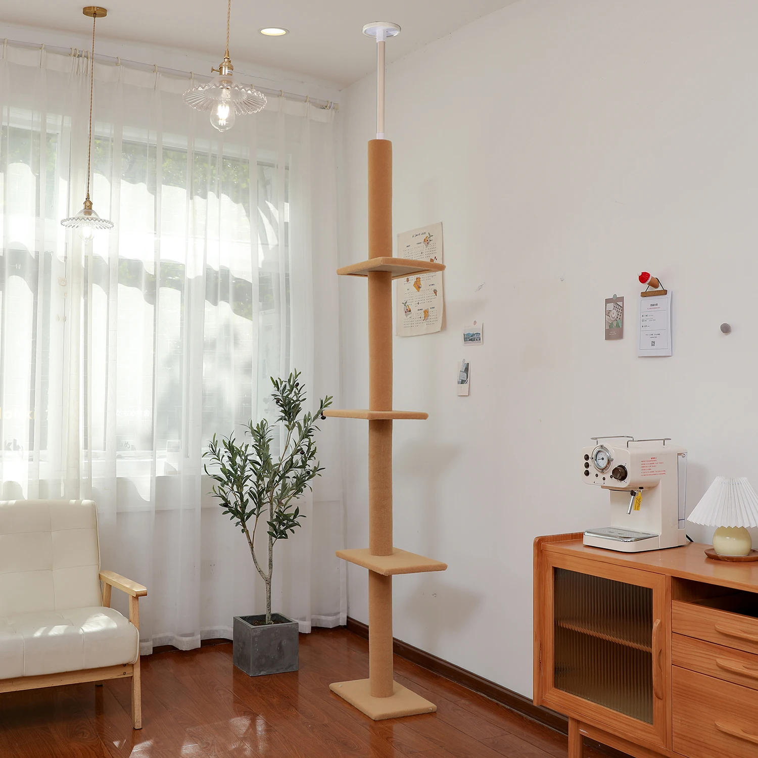 Árbol para gatos de piso a techo, H228-274CM, torre de 5 niveles, ajustable, estable, con poste para rascar, bola colgante - imagen 3