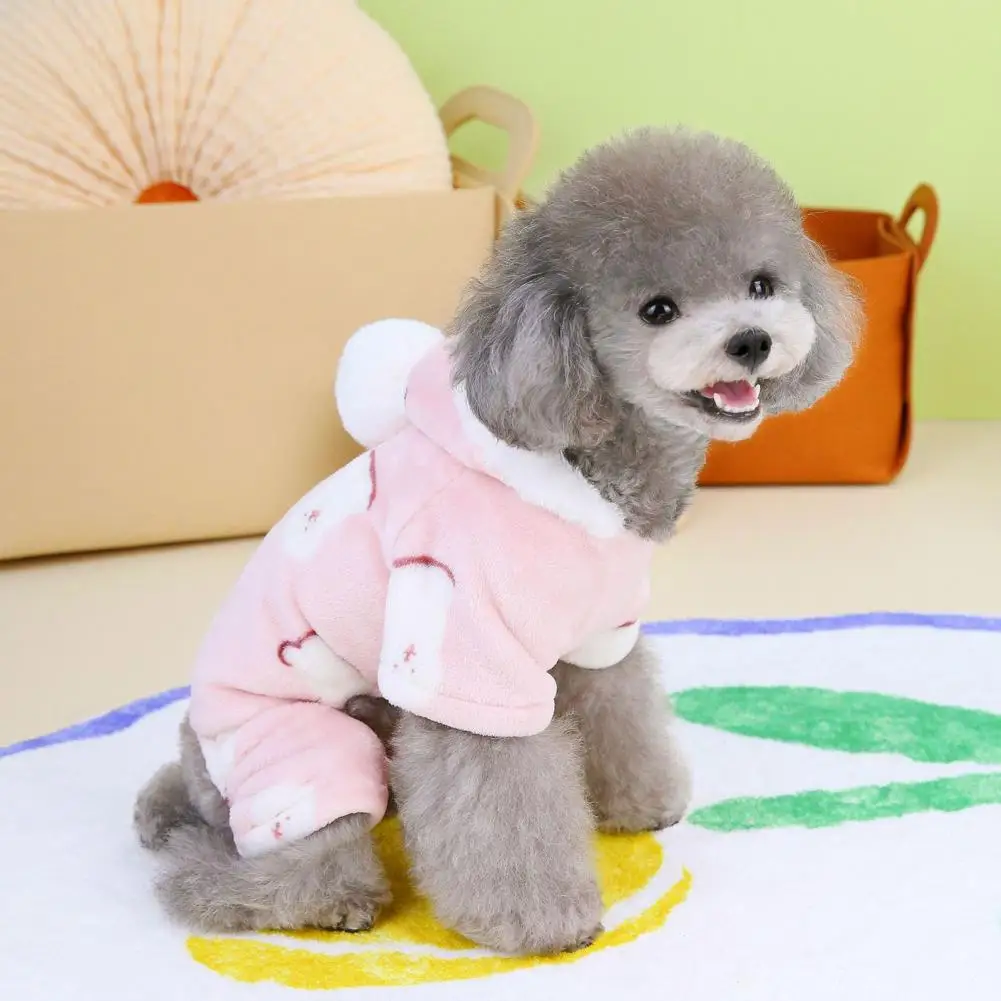 Mono de tela gruesa para mascotas, pijama de lana con patrón de dibujos animados para perros, traje cálido de cuatro patas, pequeño, elegante, Invierno - imagen 2