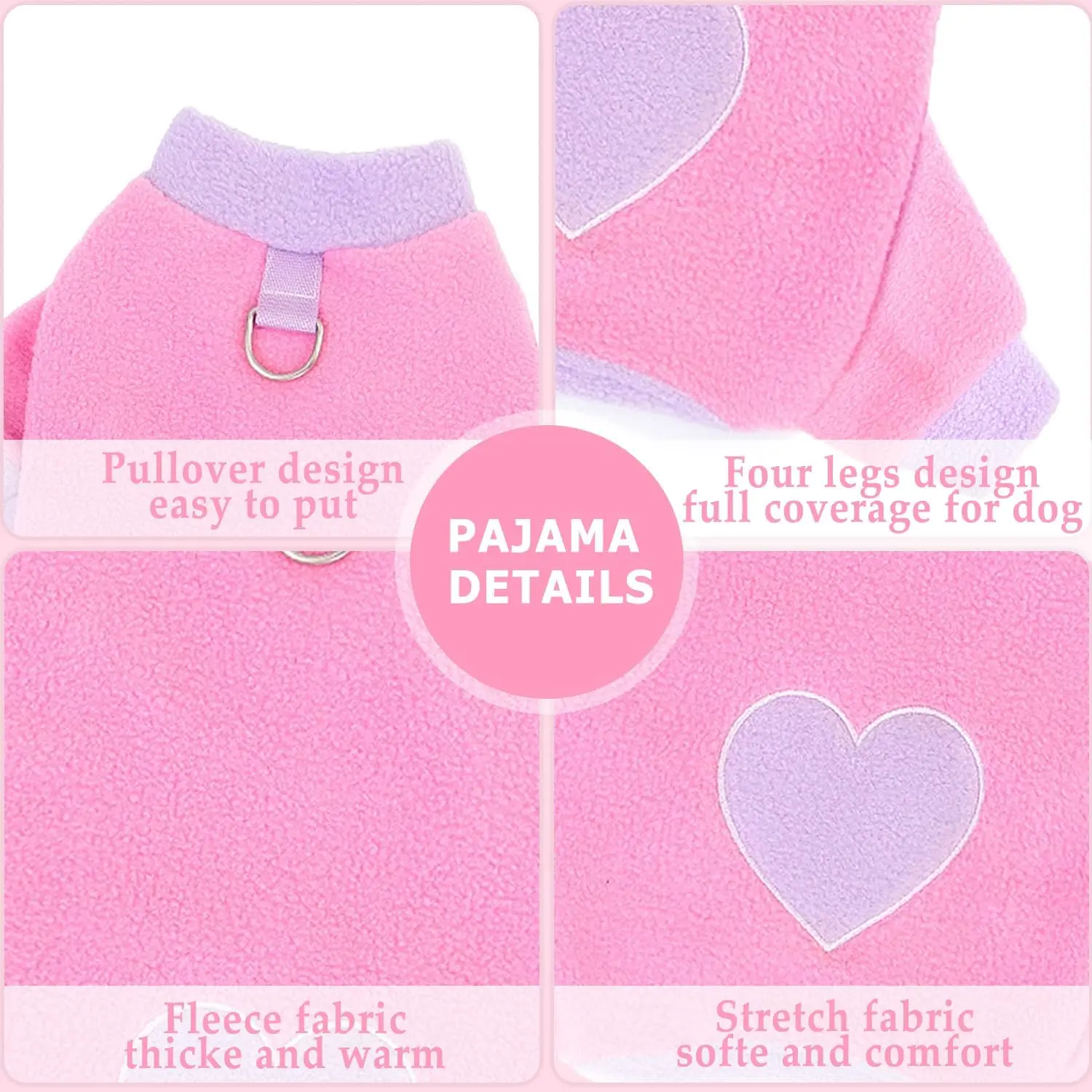 Pijamas para perros con patrón de corazón para perros pequeños, mono cálido de lana para perros, mono para cachorros Yorkie, ropa de otoño e invierno, ropa para mascotas Chiwawa - imagen 3