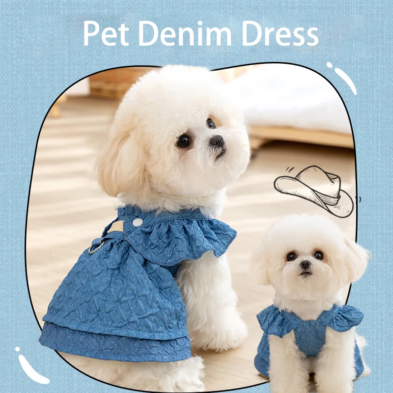 Luxury Jacquard Dog Dress for Small Dogs Cats Girl, Ruffles Sleeve Puppy Princess Strap Skirts Spring Summer Clothes Pet Apparel - imagen 4