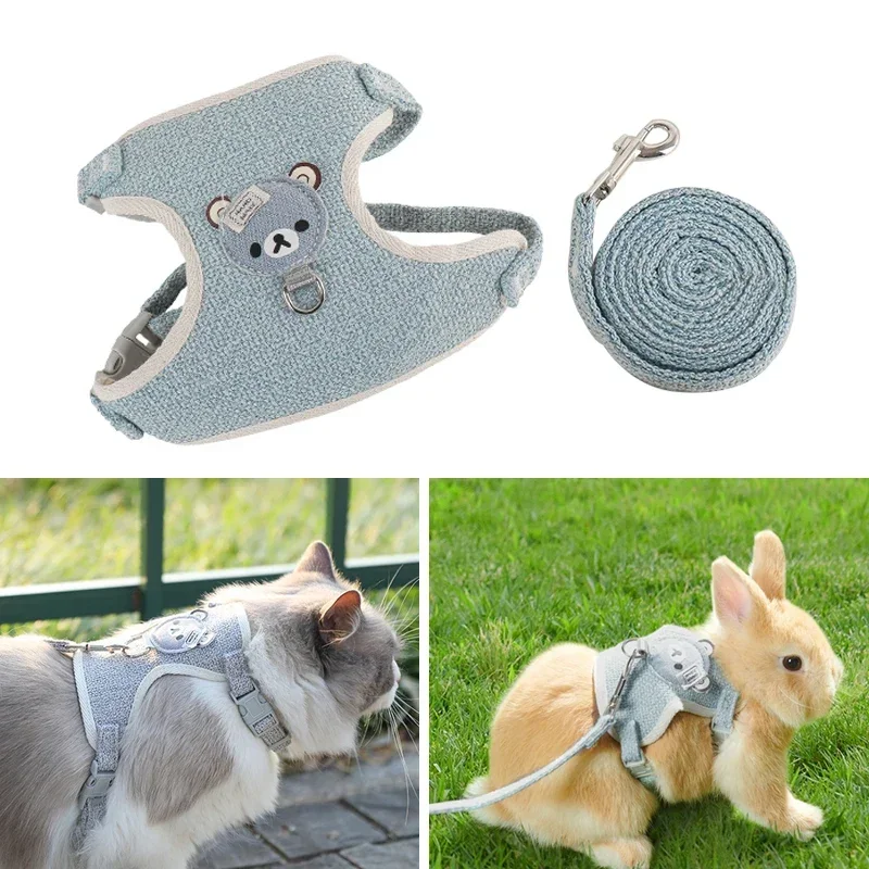El más nuevo lindo conjunto de arnés y correa de conejo, chaleco ajustable de conejito, correas para mascotas para caminar al aire libre, suministros para mascotas pequeñas