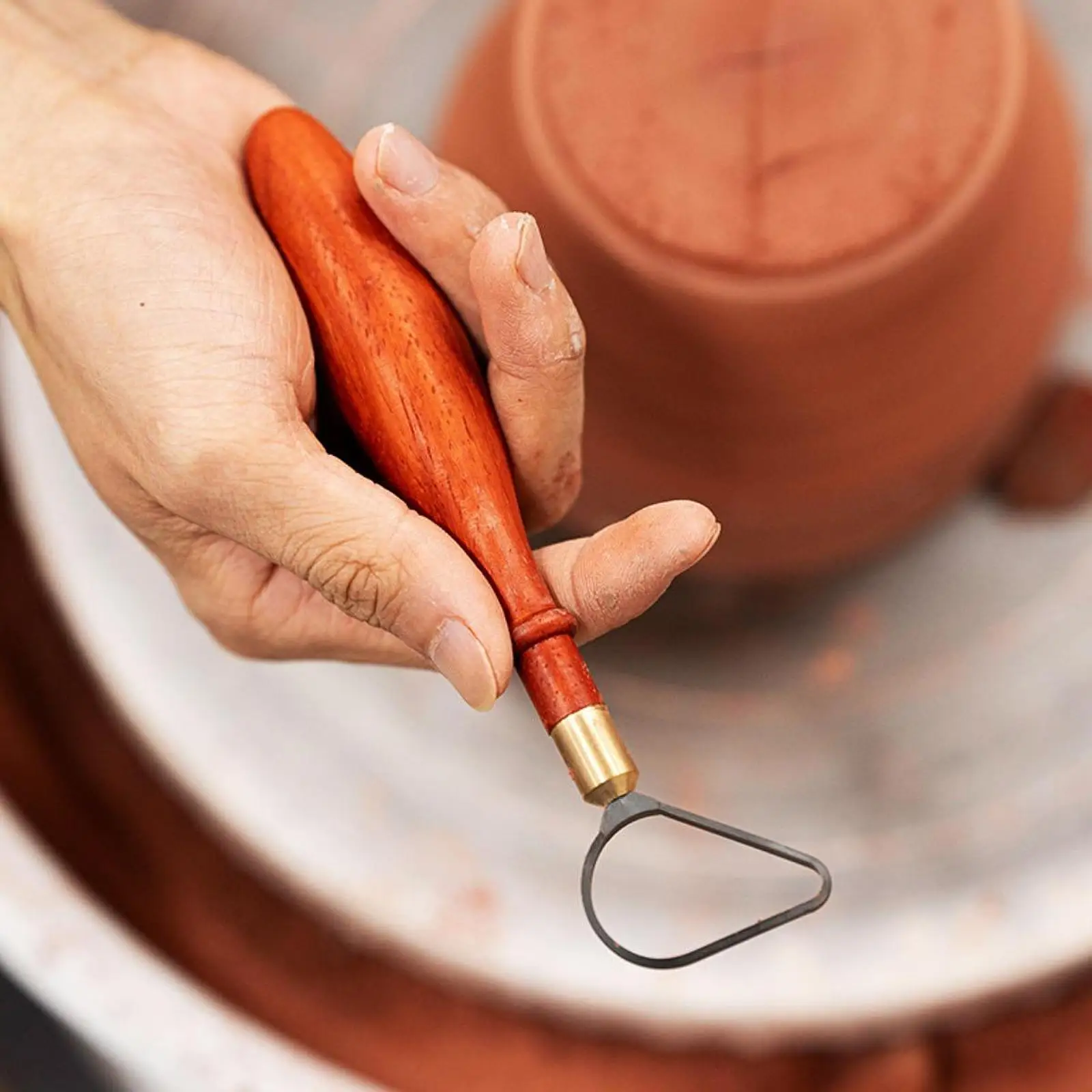 Pottery Cup Handle Shape Tool Portable with Wooden Handle Model Making Teacup Mug Handle DIY Pottery Tool Pottery Carving Tool