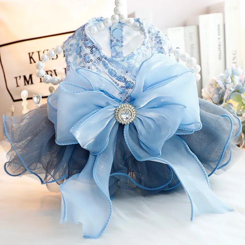 Ropa para perros primavera y otoño falda de princesa para gatos vestido de novia de galaxia azul suministros para mascotas de peluche para perros pequeños