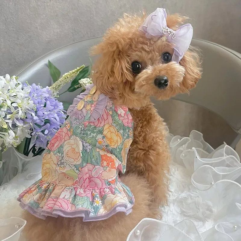 Vestido Floral de primavera/verano para mascotas, cumpleaños, Día de San Valentín, Navidad, Año Nuevo, chaleco de flores, ropa para cachorros, vestidos para perros pequeños - imagen 5