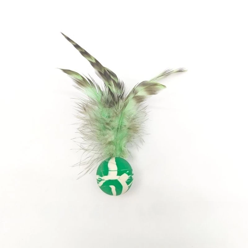 2 uds., color aleatorio, venta al por mayor, bola elástica colorida interactiva, plumas, juguete para gatos, pelota de goma para masticar, juguete para mascotas - imagen 4