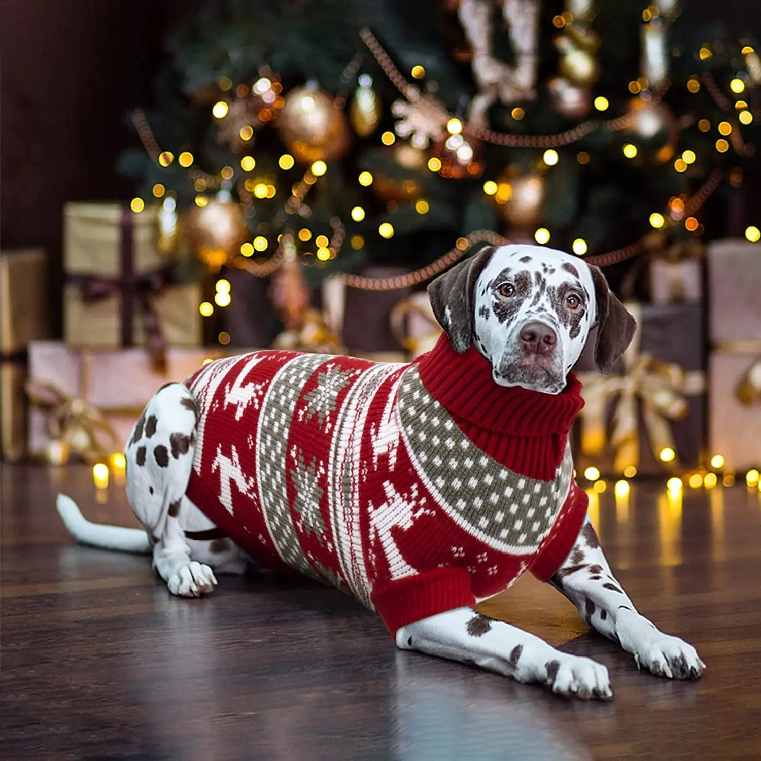 Suéter de Navidad para perros, suéter de punto con copos de nieve y Reno para perros pequeños, medianos y grandes, ropa navideña para mascotas, prendas de punto con cuello alto - imagen 2