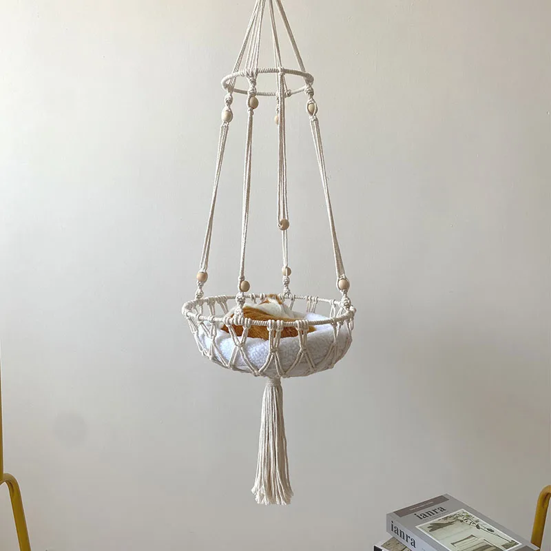 Tapiz tejido a mano para mascotas, hamaca para gatos, cama bohemia, cesta colgante de pared, percha para ventana, columpio para gatos, red lavable para gatitos, casa para dormir - imagen 2
