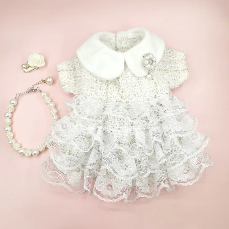 Pet otoño lana empalme encaje Puff falda abrigo de felpa perro arco vestido oso de peluche gatito Yorkshire cachorro pequeño Otoño Invierno vestido