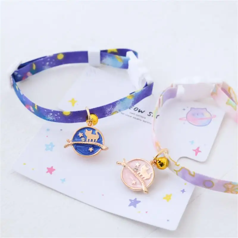 Colorful Adjustable Sweat Cute Cartoon Pet Collar With Pendants Starry Sky Color Soft Polyester Small Dog Cat Leads Decoration - imagen 3