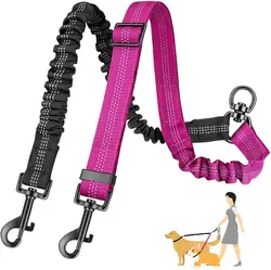 Correa doble ajustable para perros – Cuerda elástica absorbe golpes