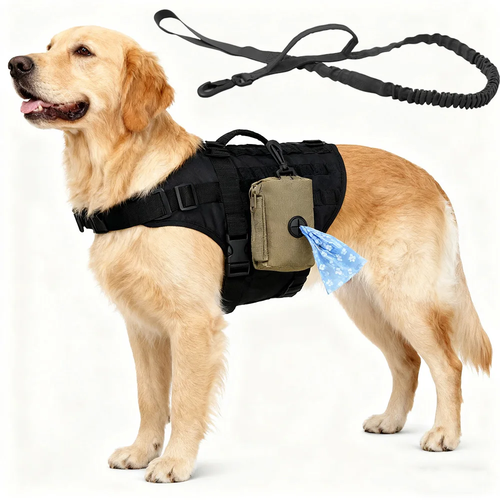 Dispensador de bolsas de basura portátil para perros con parche de velcro y correa para perros, accesorio esencial de limpieza para mascotas al aire libre para uso en arnés de chaleco