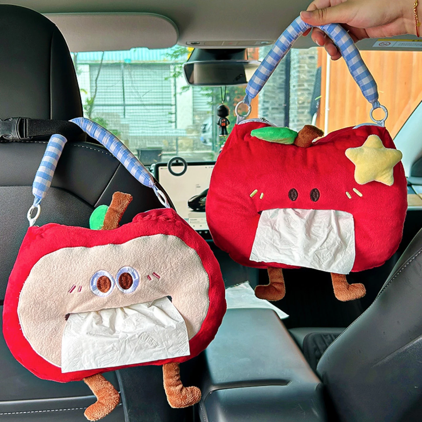 Caja de pañuelos de manzana: dispensador colgante montado en la pared para el hogar/en coche, bolsas de almacenamiento multifacéticas en dormitorios/escritios - imagen 2