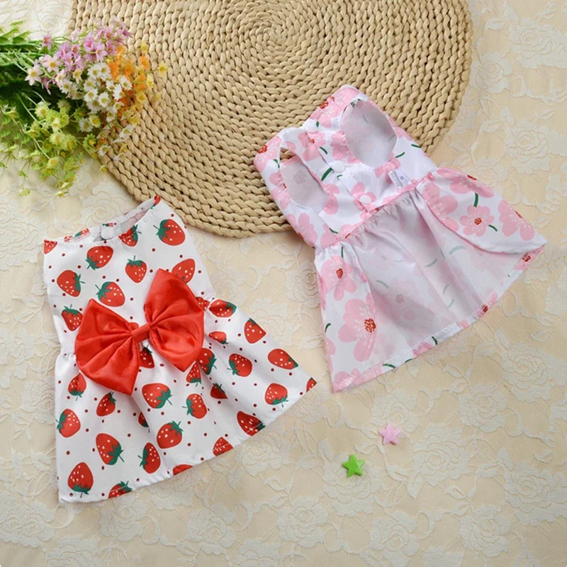 Vestido Floral con lazo fino para perro, vestido de princesa con estilo a presión, pequeño, fresco, dulce, Sección de primavera y verano, falda para perro y gato - imagen 3
