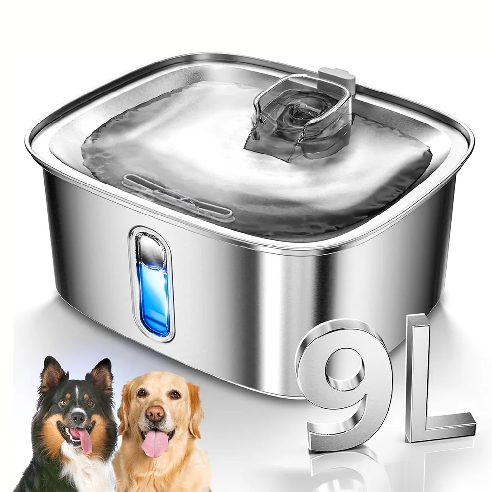 Bebedero automático de acero inoxidable 9 L para gatos y perros