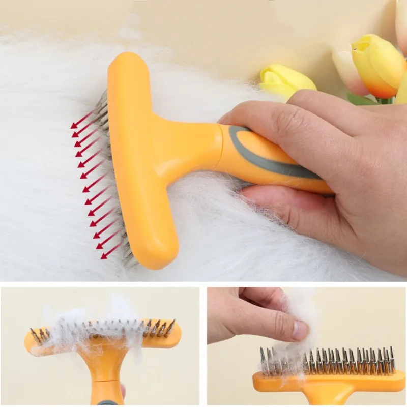 Cepillo de acero inoxidable para perros, peine de doble diente, peine para perros, nudo de pelo, cepillo de aseo limpio para mascotas, removedor de pelo para perros, suministros para mascotas - imagen 3