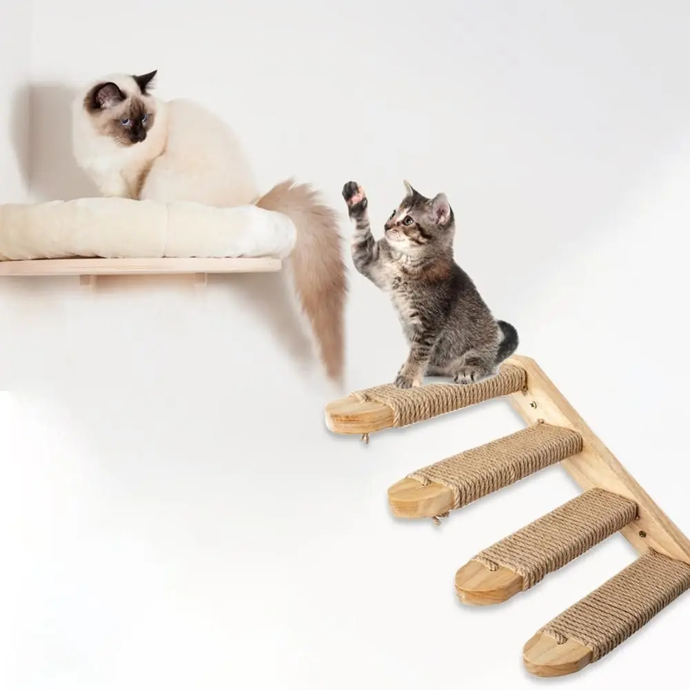 Hamaca Camas para gatos montadas en la pared Paredes de madera para gatitos Muebles Árbol de actividades para gatos con postes rascadores para dormir y jugar - imagen 2
