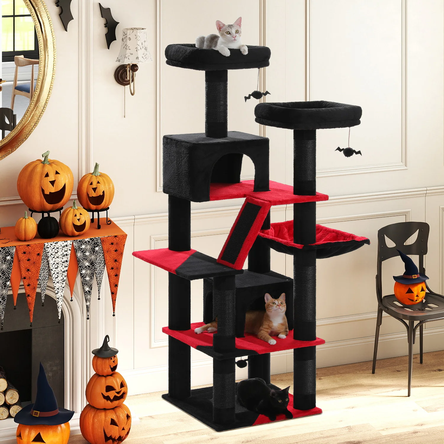 Torre de árbol para gatos de varios niveles con postes para rascar, Condo, hamaca, tablero para rascar gatos, accesorios para gatos, muebles para gatos, gatos de interior