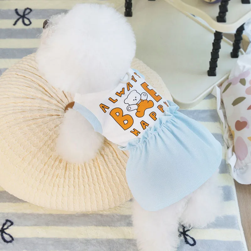 Ropa para perros, vestidos camiseros para niñas, ropa de verano para cachorros azules y amarillos para perros pequeños, falda para caniche, ropa para perros - imagen 4