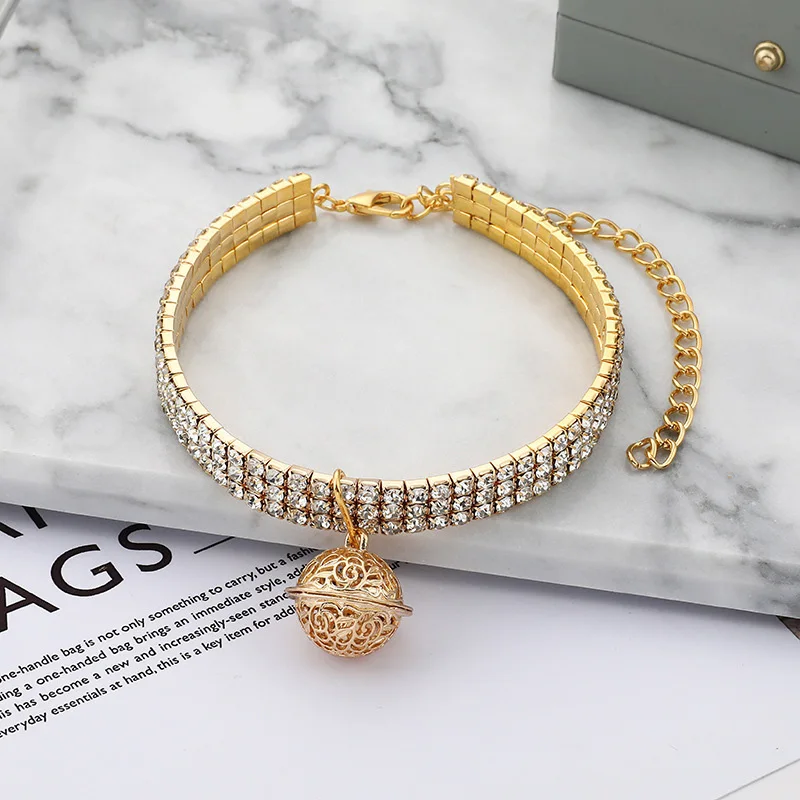 Collar ajustable para gatos con campana, Collar dorado de lujo para mascotas, Collar de cristal para gatos, perros pequeños, gatitos, joyería para gatos, accesorios para gatos - imagen 3