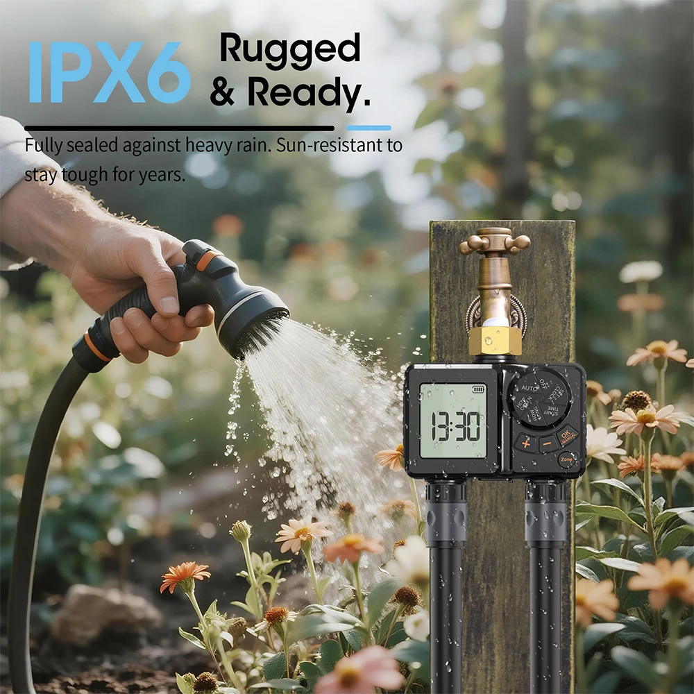 Temporizador de riego con LCD 2 zonas - IPX6 para jardín exterior - imagen 3