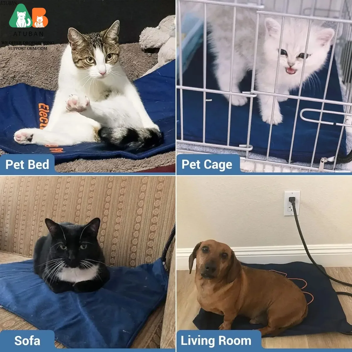 ATUBAN-almohadilla calefactora para mascotas, cama calefactora para gatos de 24 "x 18", manta cálida para interiores para perros pequeños y medianos, almohadilla calefactora para gatos, temperatura ajustable - imagen 3