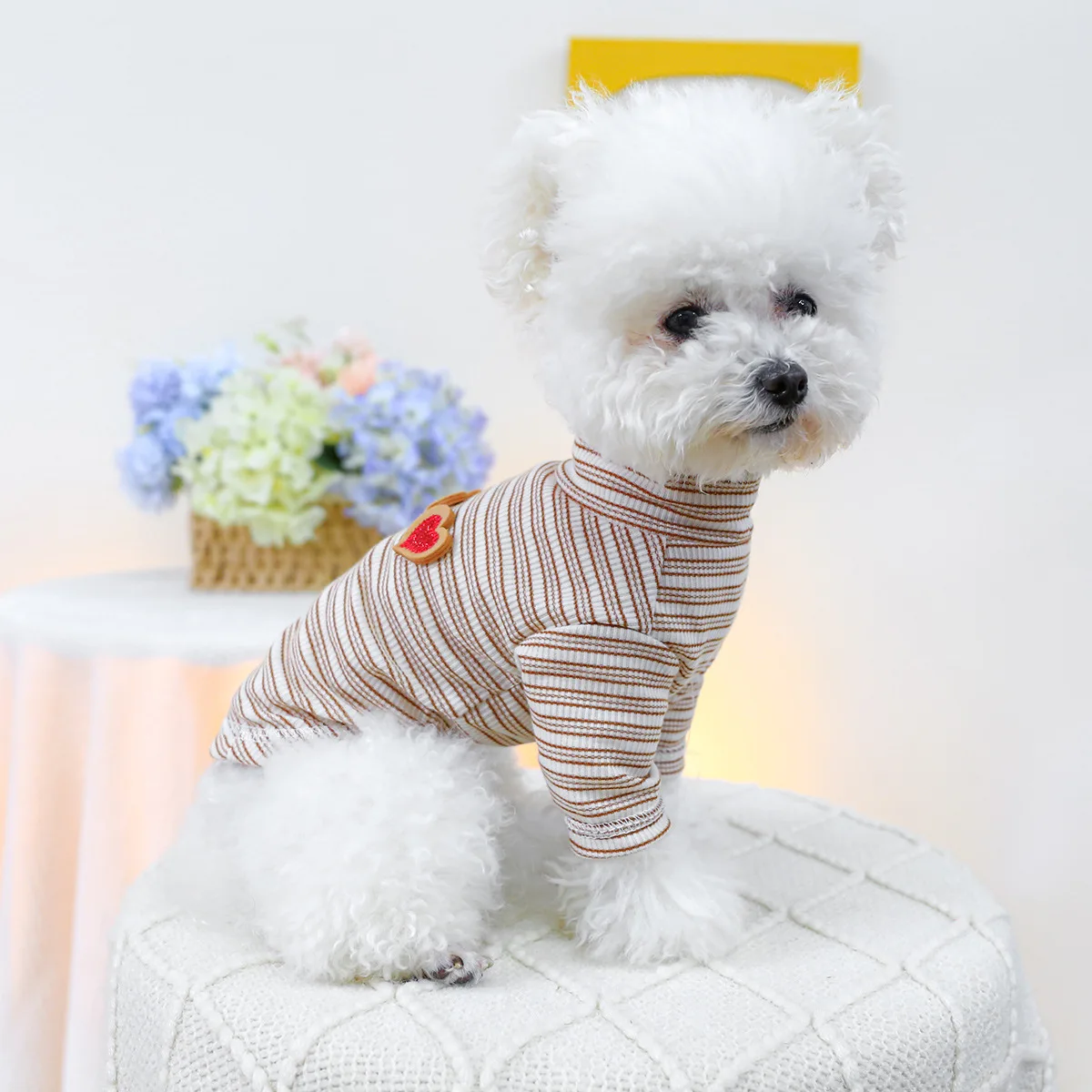 Suéter con Base de amor a rayas para mascotas, suéter bordado con amor para mascotas, ropa para perros y gatos, Sudadera con capucha, ropa para perros pequeños y cachorros - imagen 3