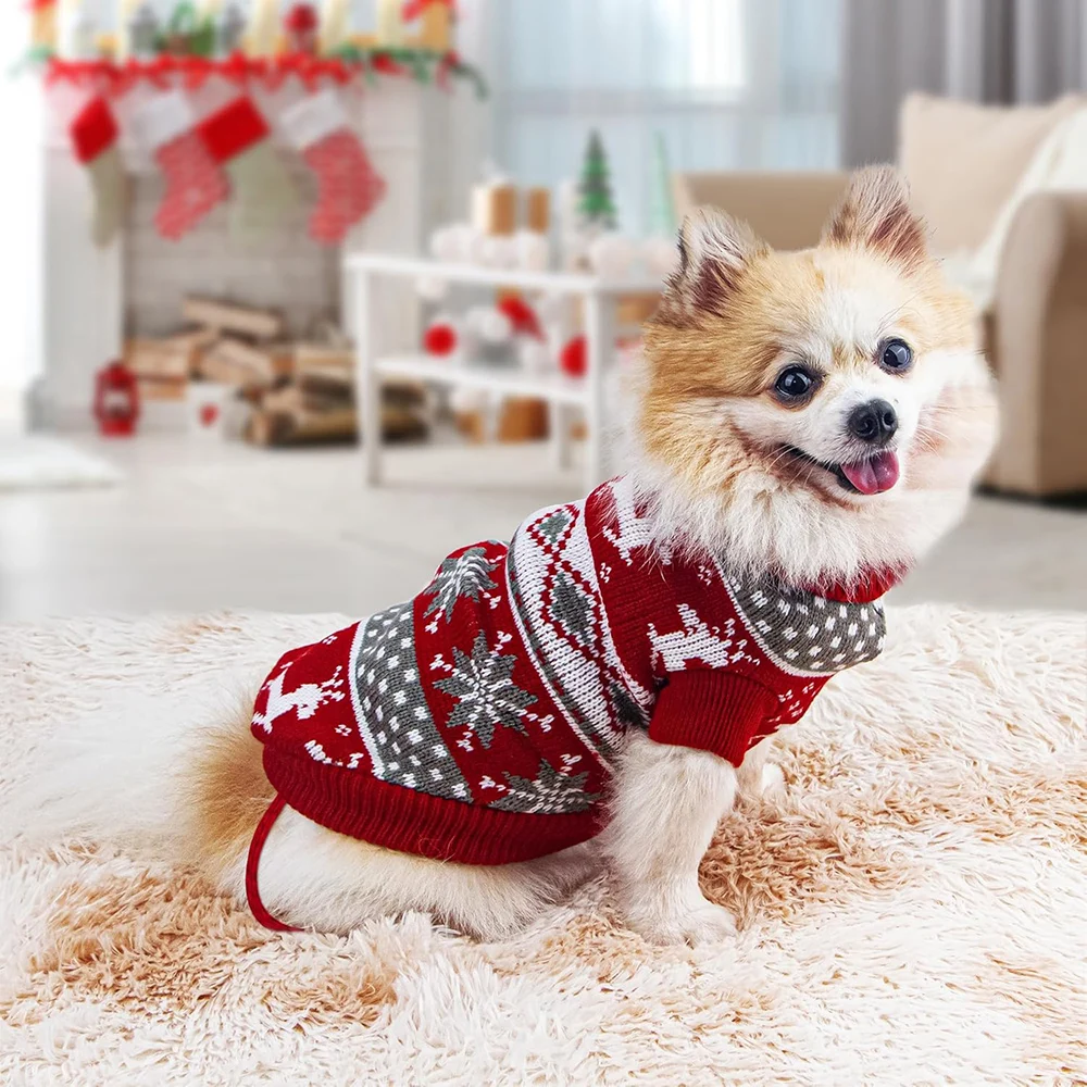 Suéter navideño para perros, suéter para cachorros, suéter navideño navideño con patrón de alce para perros y gatos - imagen 4