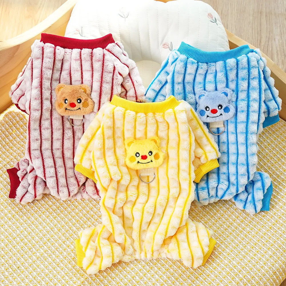 Lindo oso a rayas mono para perros primavera Otoño Invierno ropa para perros medianos y pequeños gatito cachorro sudadera suave abrigo para perros al aire libre