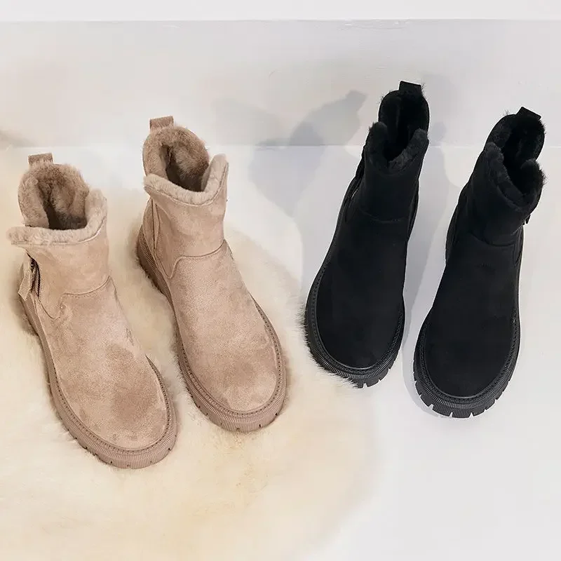 Botas de nieve para mujer, botines de invierno de tubo medio, además de terciopelo grueso, cálidos, de algodón, con plataforma de moda integrada de piel, 2024 - imagen 4