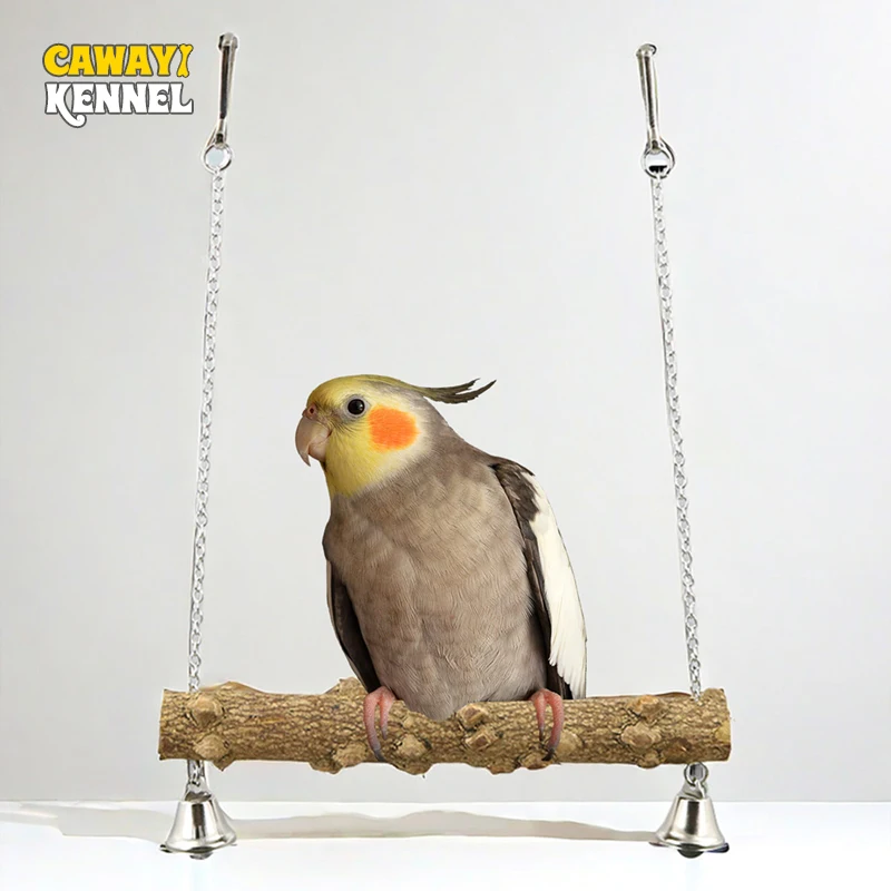 Soporte de madera para loros, columpio de juguete con campana para pájaro, piel de tigre, garra, pico de molienda, soporte de molienda, accesorios para jaulas de pájaros