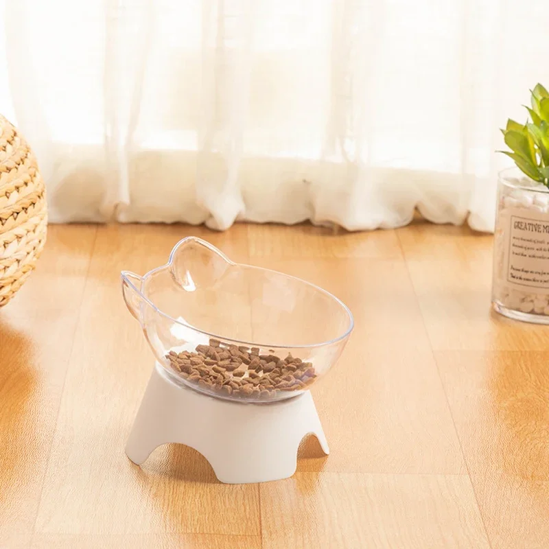 Cuenco de alimentación de plástico transparente para gatos, alimentador de agua y comida para mascotas, soporte elevado, Boca de inclinación, suministros para gatitos - imagen 5