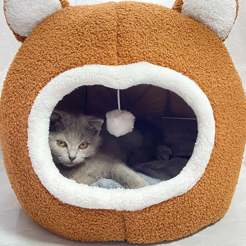 Acogedora cama para gatos, cesta cálida y suave para gatitos y gatos, tumbona y tienda en uno, cama para mascotas para gatos y perros - imagen 5