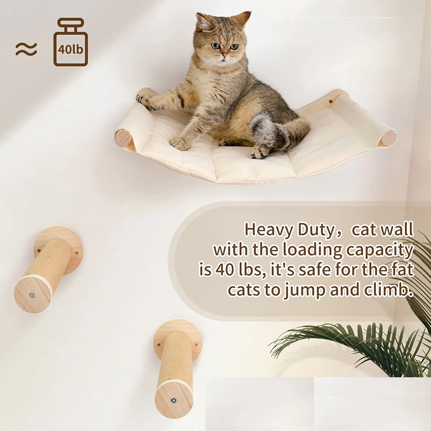 Hamaca para gatos montada en la pared, ahorro de espacio, marco de escalada para gatos resistente al desgaste de Sisal, juego de descanso para actividades para mascotas, muebles de interior para gatos - imagen 4