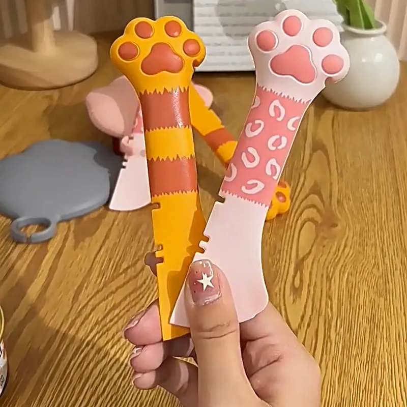 Cuchara 3 en 1 para comida de mascotas, abrelatas y batidora de alimentos con pata de gato, cuchara con mango largo para agitar comida húmeda y seca para perros y gatos, tapa de comida para gatos - imagen 2