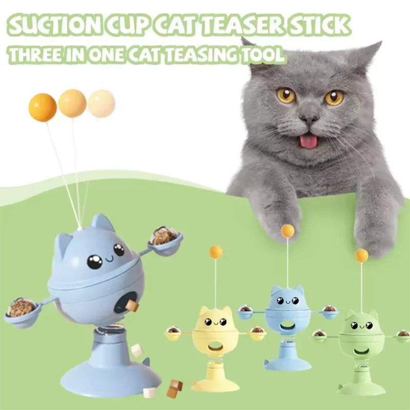 Juguete para gatos, vaso con ventosa, alimentador de autocalentamiento, palo para gato divertido, plato giratorio para gatos, suministros para mascotas