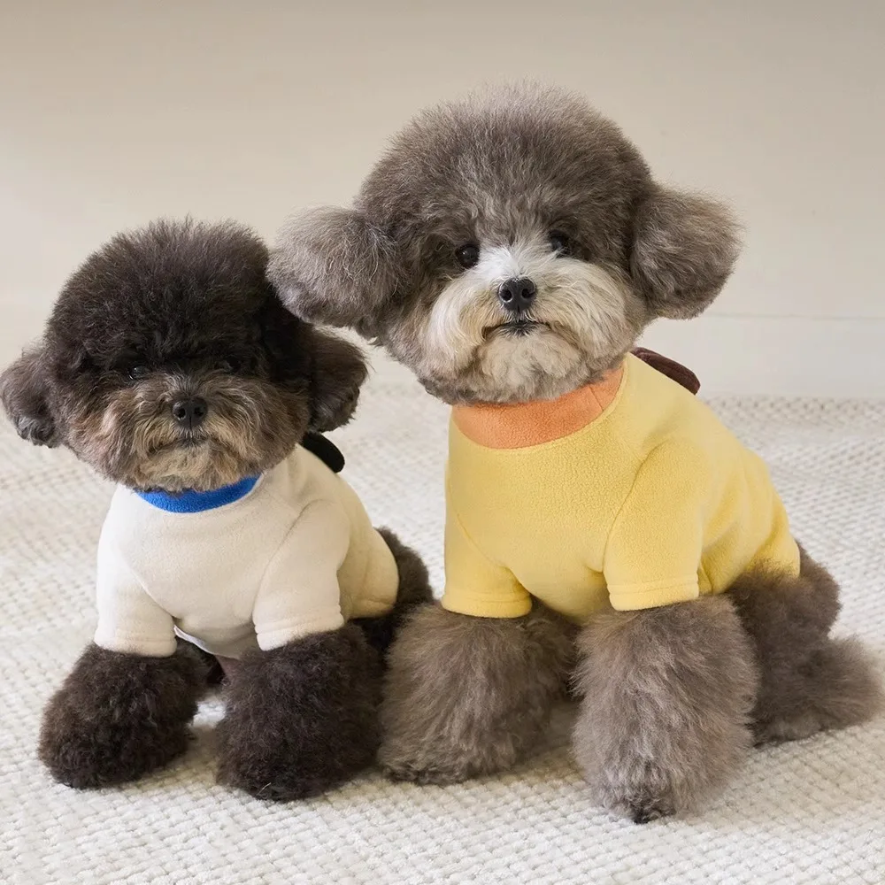 Sudadera con capucha contrastante para mascotas, camiseta bonita con solapa, chaqueta polar de dos patas, camisa Base para gatos, ropa para cachorros pequeños, otoño e invierno - imagen 2