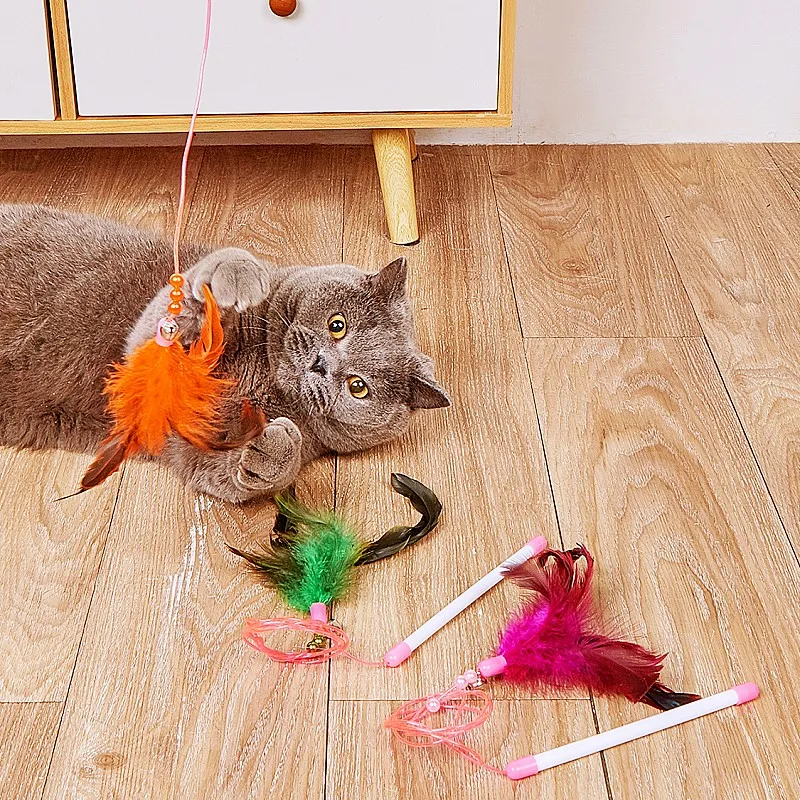 Juguetes para gatos, palos para gatos con plumas, cuerda suave, juguete interactivo para gatos, juguete para gatos resistente a mordeduras, rompecabezas para gatitos con campana, productos para mascotas - imagen 3