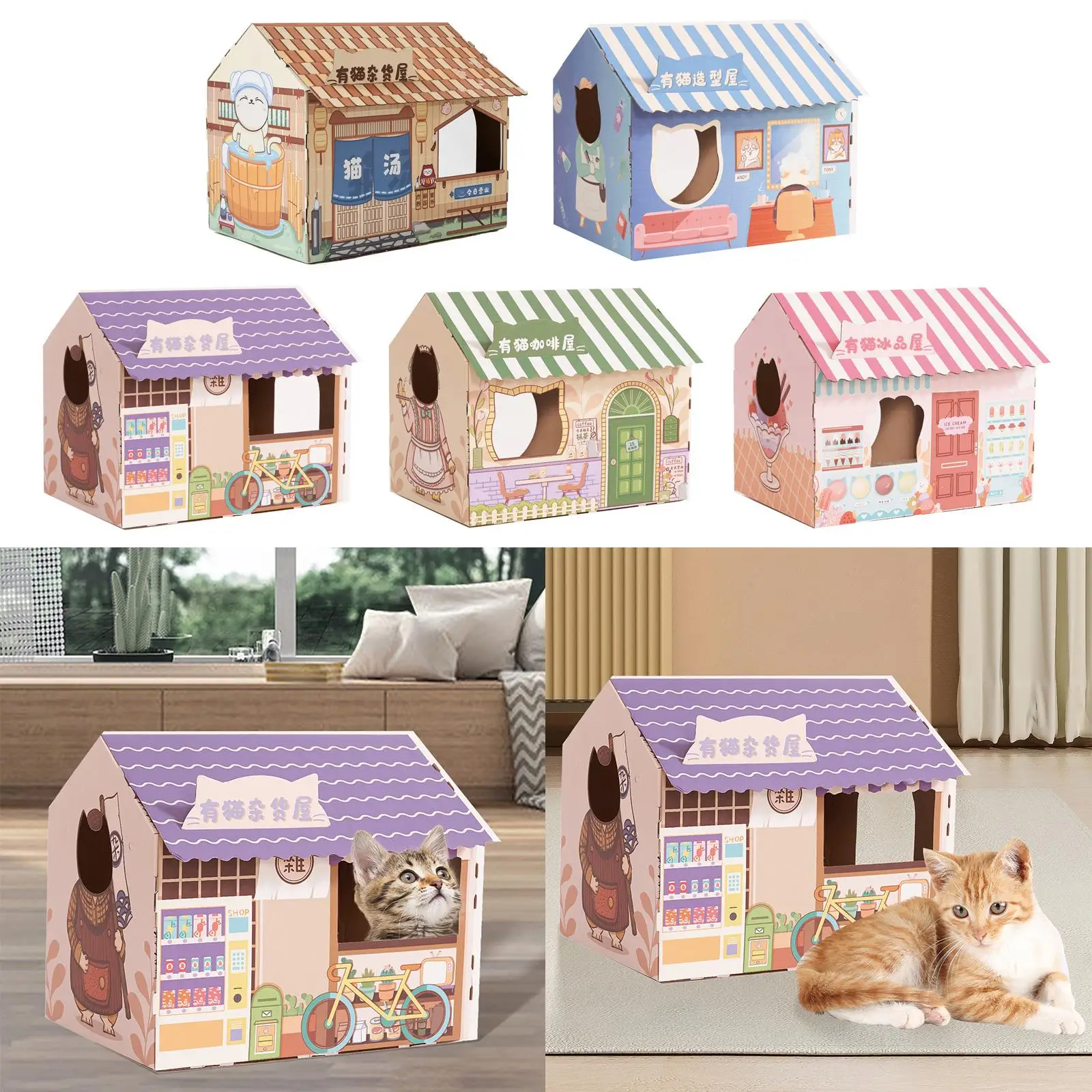 Casa de cartón corrugado para gatos con almohadilla para rascar para gatitos - imagen 4