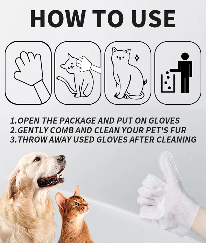 Guantes para baño en seco sin enjuague de gatos y perros - imagen 5