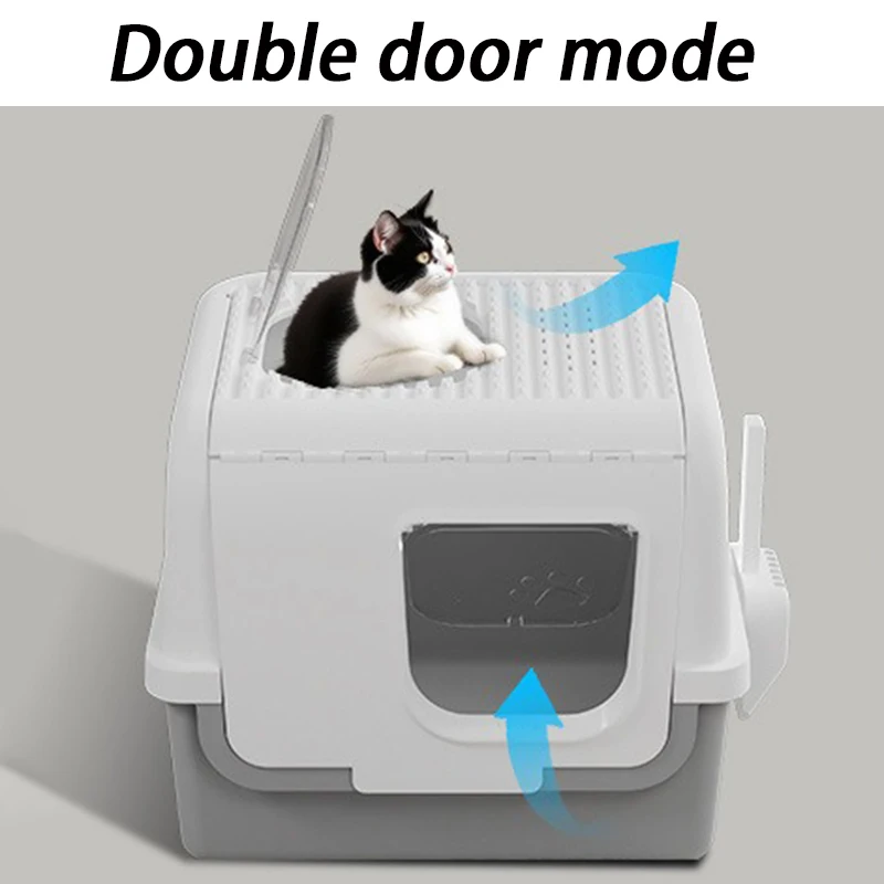 Caja de arena para gatos totalmente cerrada de gran tamaño, inodoro para gatos con salpicaduras de olores grandes, sartenes para gatos con fugas de arena superiores con cuchara, suministros para gatitos - imagen 4