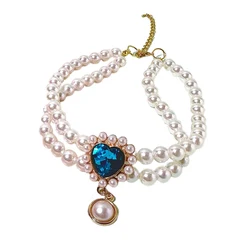 Collar de perlas de lujo con colgante diamante para gatos y perros