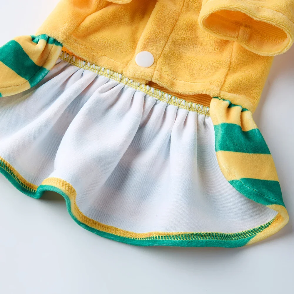 Falda de rayas amarillas, vestido cálido de lana para perros con sombrero, traje de Navidad de reno, disfraz suave de invierno para mascotas para perros pequeños y medianos - imagen 5