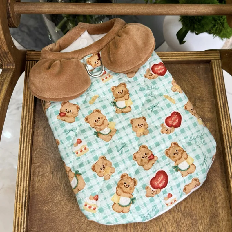 Abrigo grueso de otoño e invierno para mascotas, bonito chaleco con cuello de oso de peluche, abrigo de invierno para gatos, ropa para perros pequeños, ropa para cachorros - imagen 3