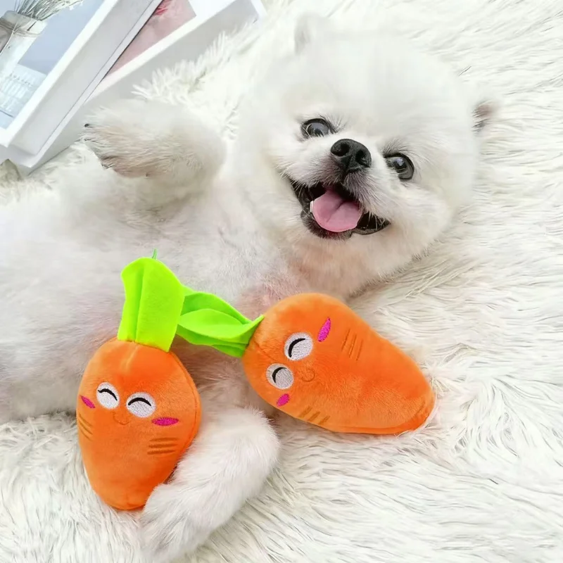 Juguete chirriante de peluche para perros y gatos, bonito juguete de zanahoria, juguete para piernas de pollo, juguete de peluche para dentición, resistente a masticar, alivio del aburrimiento, juguete para autoajusta - imagen 3