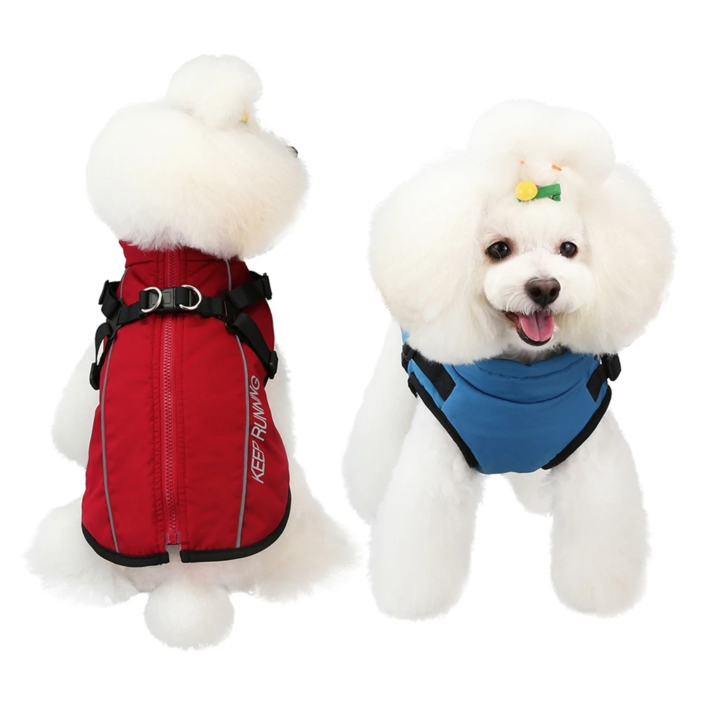 Ropa de invierno con arnés para perros pequeños y medianos, abrigo para mascotas, chaquetas de lana cálidas impermeables para perros, traje para cachorros y Chihuahua - imagen 3
