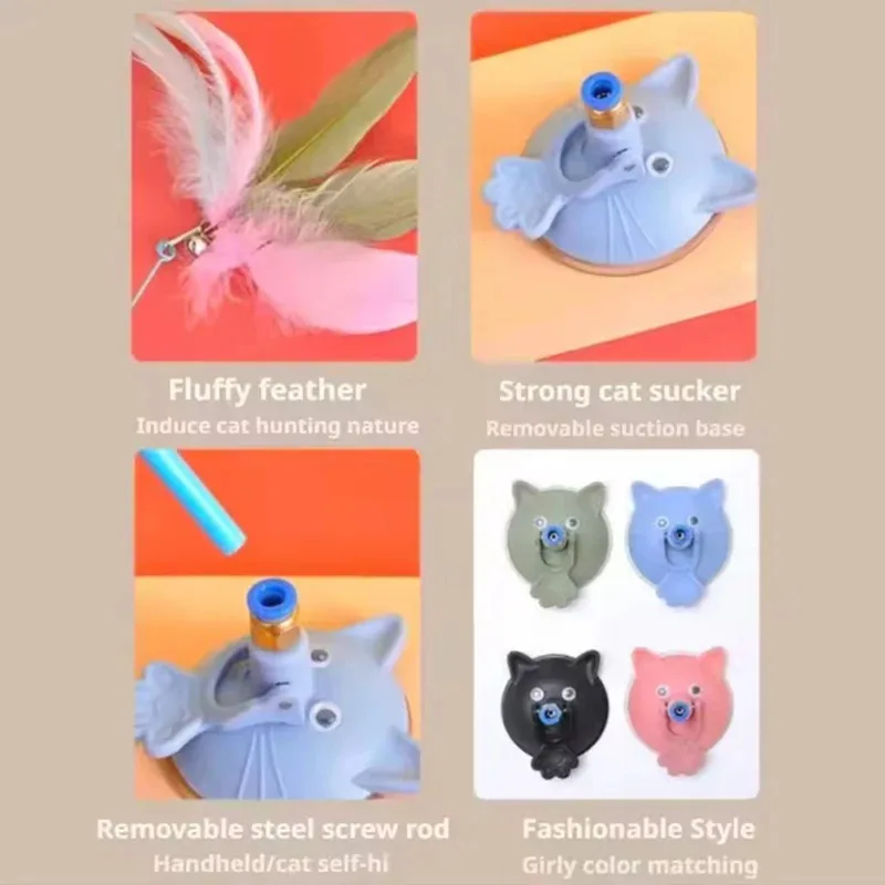 Varita de plumas para gatos con campana, juguete interactivo con ventosa para gatitos y gatos, accesorios divertidos para jugar a Enga - imagen 5