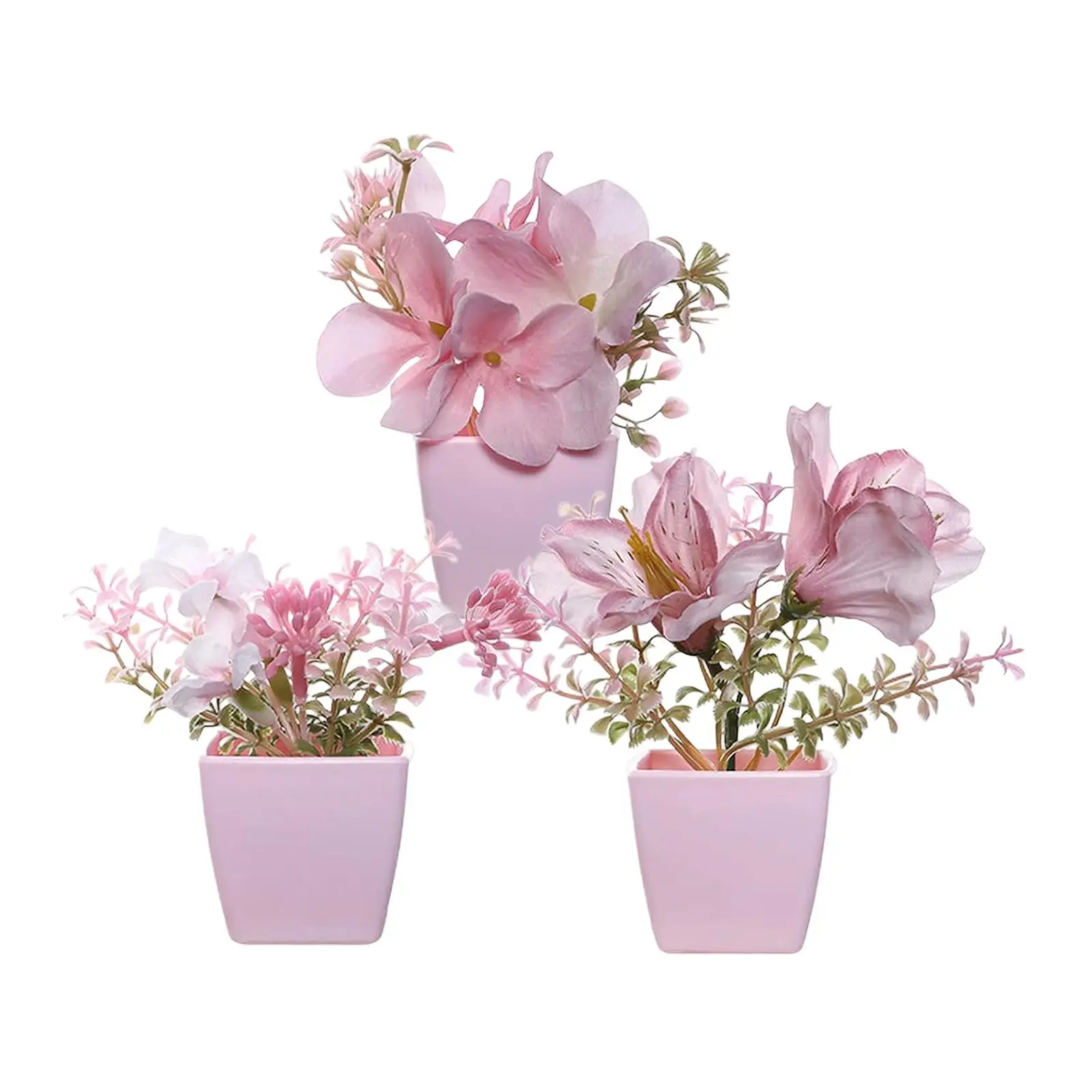 3Pcs Fake Flowers Potted Photo Props Fake Plants Artificial Flowers Desktop Decoration for Table House Bookshelf Living Room
